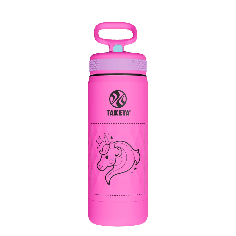 Takeya Kids Sport Water Bottle With Straw Lid - 18oz Fuchsia Flash - Model 51894-TAKEYA-KIDS-SPORT-WATER-BOTTLE-WITH-STRAW-LID-CUSTOMIZED-34-18OZ-FUCHSIA-FLASH