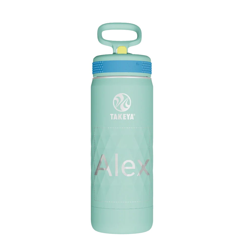 Takeya Kids Sport Water Bottle With Straw Lid - 18oz Brilliant Turquoise - Model 51896-TAKEYA-KIDS-SPORT-WATER-BOTTLE-WITH-STRAW-LID-CUSTOMIZED-4-18OZ-BRILLIANT-TURQUOISE