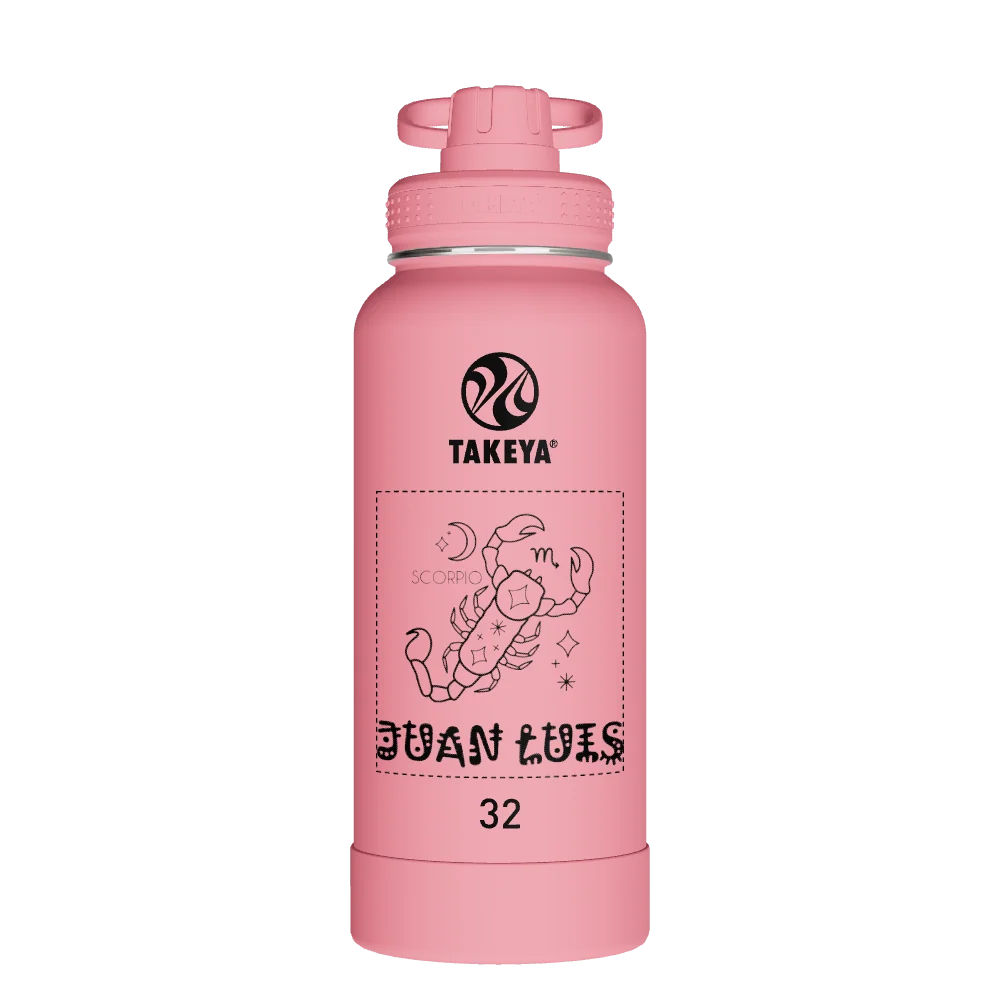 Takeya Actives Water Bottle With Spout Lid - 32oz Pink Mimosa - Model 54121-TAKEYA-ACTIVES-WATER-BOTTLE-WITH-SPOUT-LID-CUSTOMIZED-463-32OZ-PINK-MIMOSA