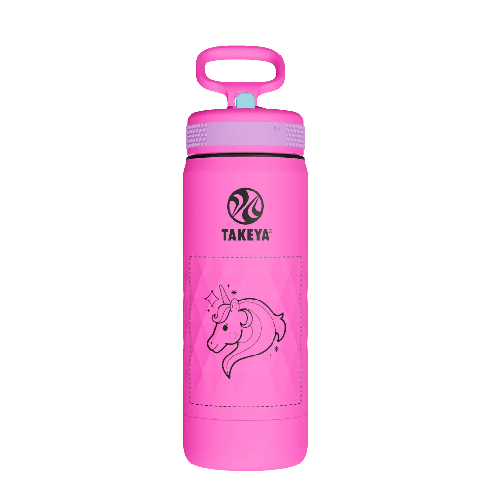 Takeya Kids Sport Water Bottle With Straw Lid - 18oz Fuchsia Flash - Model 51894-TAKEYA-KIDS-SPORT-WATER-BOTTLE-WITH-STRAW-LID-CUSTOMIZED-31-18OZ-FUCHSIA-FLASH