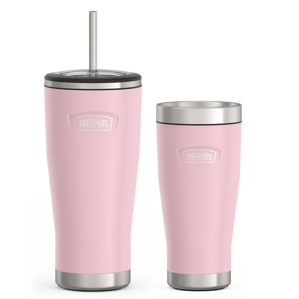 THERMOS 24oz Cold Tumbler with Straw & 16oz Travel Tumbler Bundle - Sunset Pink