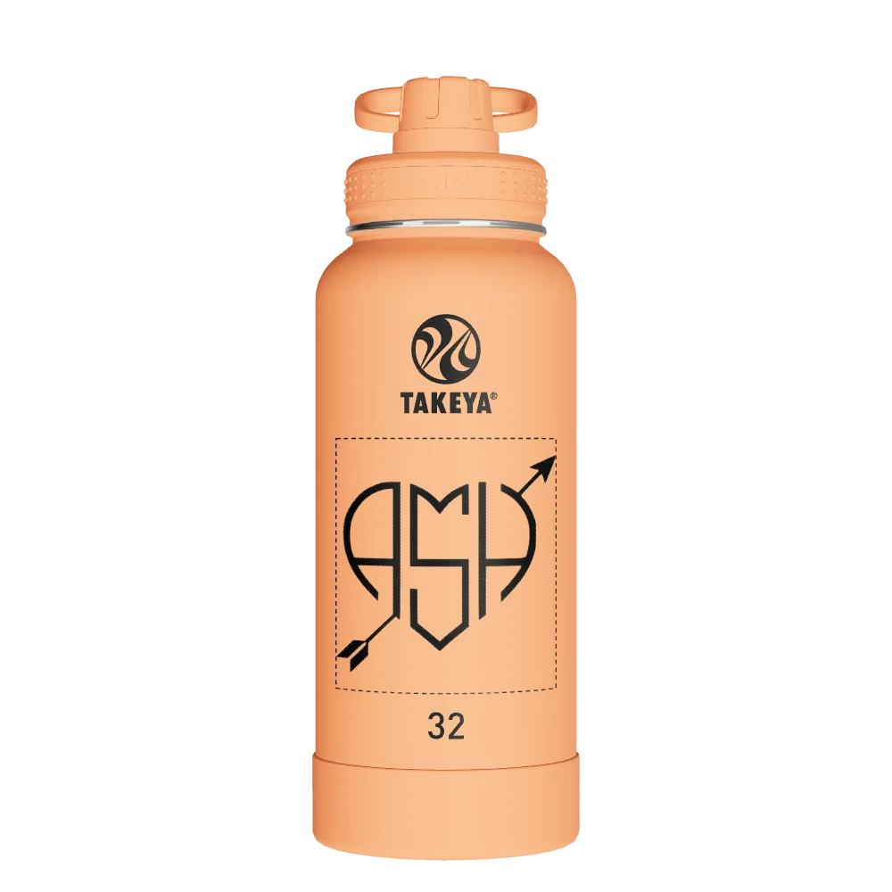 Takeya Actives Water Bottle With Spout Lid - 32oz Tart Orange - Model 51036-TAKEYA-ACTIVES-WATER-BOTTLE-WITH-SPOUT-LID-CUSTOMIZED-59-32OZ-TART-ORANGE