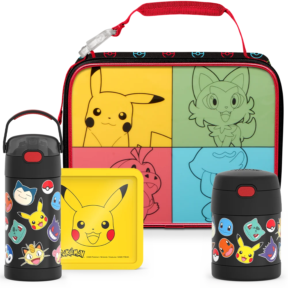 THERMOS Pokémon Bundle - Soft Lunch Box, 12oz FUNtainer® Water Bottle, 10oz FUNtainer® Food Jar & Hard Ice