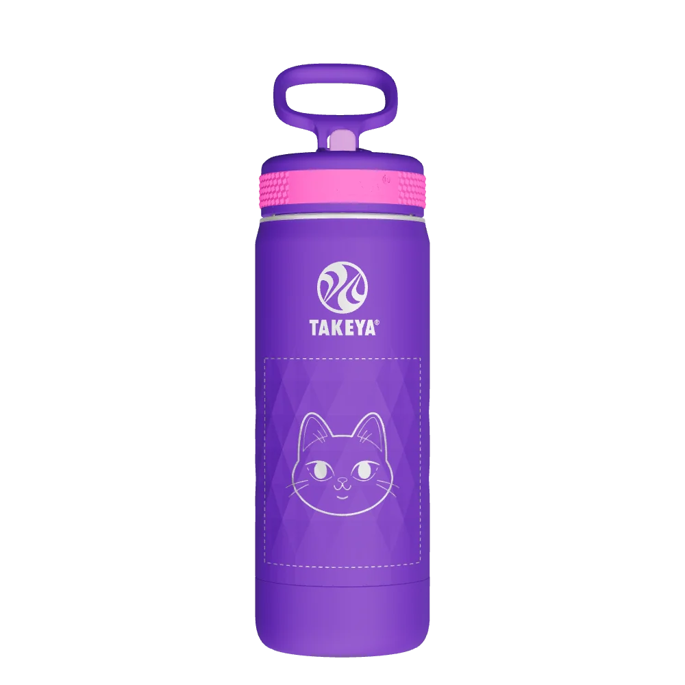 Takeya Kids Sport Water Bottle With Straw Lid - 18oz Grape Blaze - Model 51895-TAKEYA-KIDS-SPORT-WATER-BOTTLE-WITH-STRAW-LID-CUSTOMIZED-27-18OZ-GRAPE-BLAZE